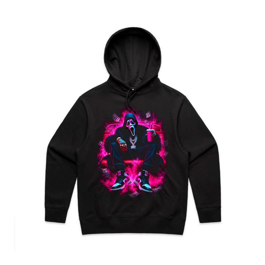 The Daily Dead Ghostface Boss Mode hoodie front graphic