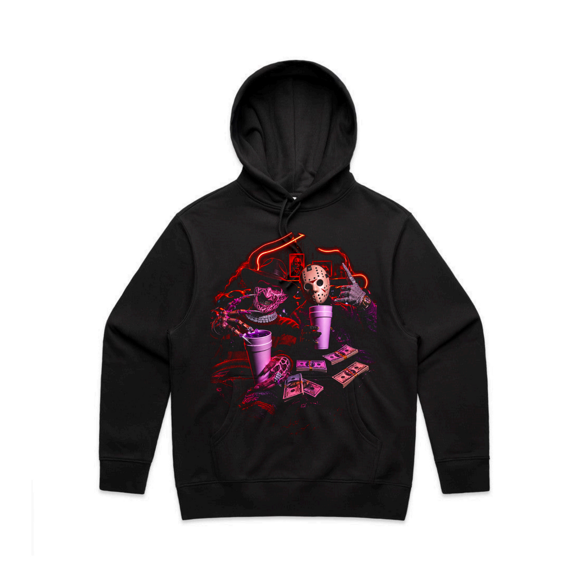 The Daily Dead Freddy and Jason Last Call hoodie front graphic
