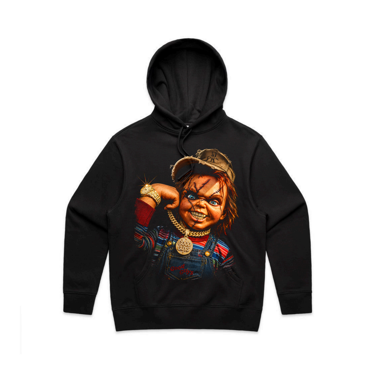 Chucky Still Playin' Hoodie front graphic