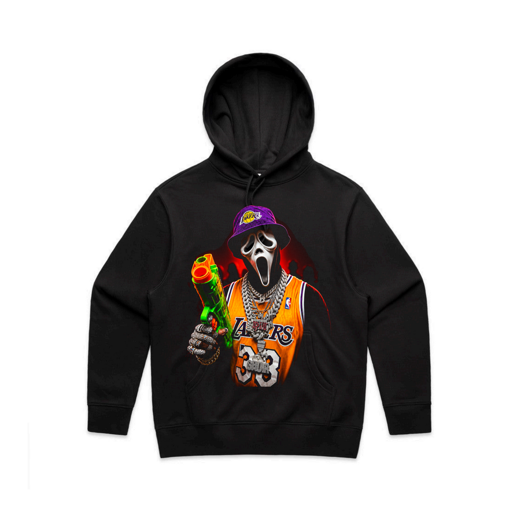 The Daily Dead Ghostface Court Side hoodie front graphic