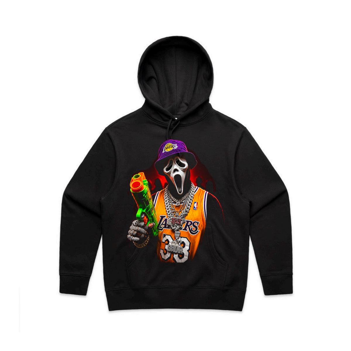 The Daily Dead Ghostface Court Side hoodie front graphic