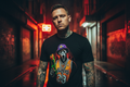 Male model wearing The Daily Dead Ghostface Court Side tee