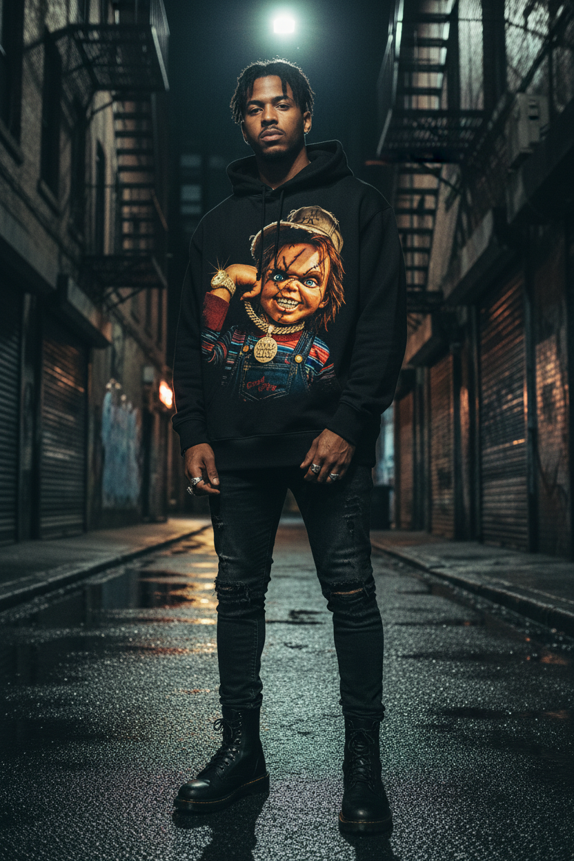 Male street model - Chucky Still Playin' Hoodie