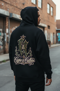 Male model showing the large back logo on the C&C Logo Hoodie
