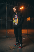 Male model wearing The Daily Dead Ghostface Court Side hoodie