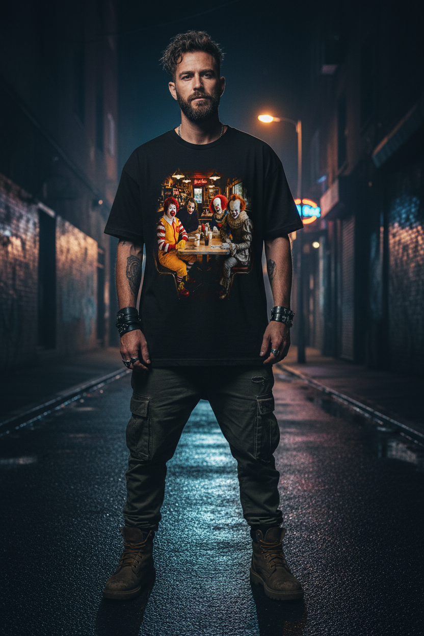 Male model wearing The Daily Dead Not So Happy Meal tee
