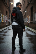 Male model showing the large Psili Man Scarface back artwork